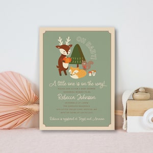 Editable Woodland Baby Shower Invitation, Cute Forest Animals Invitation, Gender Neutral Baby Shower Invitation, Corjl Template, Editable
