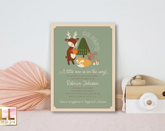 Editable Woodland Baby Shower Invitation, Cute Forest Animals Invitation, Gender Neutral Baby Shower Invitation, Corjl Template, Editable