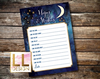 Digital Printable Love you to the Moon and Back Baby Shower Hopes & Wishes Card INSTANT DOWNLOAD