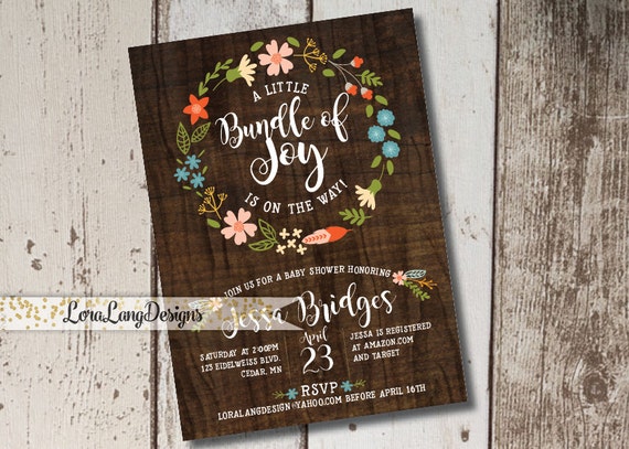DIY Printable Budle of Joy Baby Shower Invitation, wreath baby shower invitation, rustic baby shower invitation, woodland baby shower invite Il_570xn
