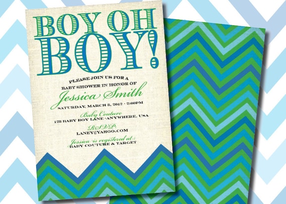 Digital Printable Chevron Boy OH Boy Double Sided Baby Shower or Birthday Invitation Il_570xn