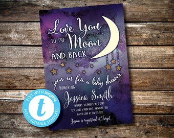 Love You To the Moon and Back Editable Baby Shower Invitation Instant Download Templett 951956