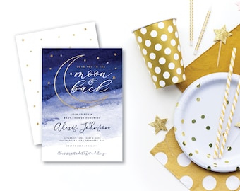 DIY Editable Love You to the Moon and Back Baby Shower Invitation
