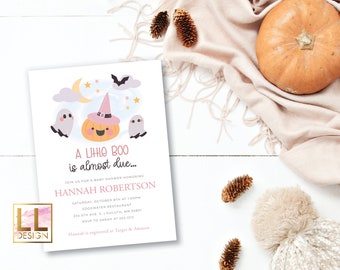 Editable Little Boo Baby Shower Invitation, Halloween Baby Shower Invitation, Little Boo Baby Shower, Editable Template, Girl Baby Shower