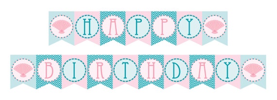 DIY Printable Vintage Mermaid Birthday Banner Instant Download Il_570xn