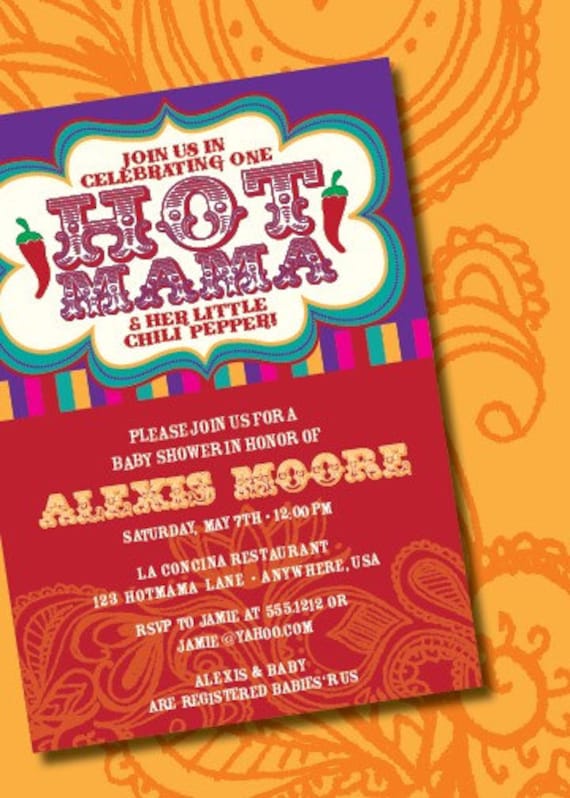 Digital DIY Hot Mama Gender Neutral Fiesta Baby Shower Invitation, Cinco De Mayo Invitation, Hot Mama Invitation, Chili Pepper Invitation Il_570xn