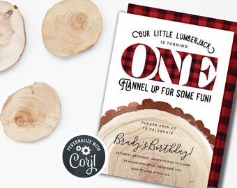 DIY Editable Lumberjack First Birthday Invitation