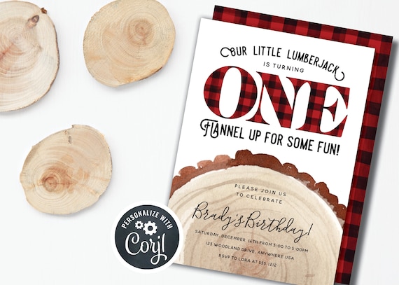 DIY Editable Lumberjack First Birthday Invitation Il_570xn