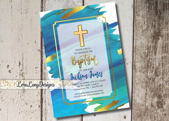 Printable Watercolor Baptism Invitation, Watercolor Christening invitation, Boy Baptism Invite, Christian Invitation, Religious Invitation Il_570xn