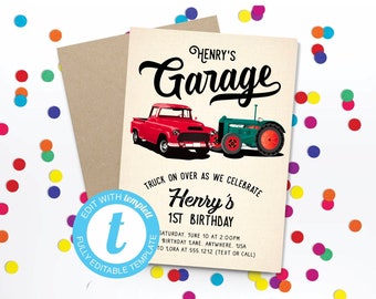 Vintage Truck and Tractor Editable Invitation Instant Download Templett 5311671
