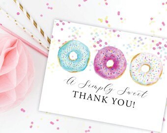 Digital Printable Donut Thank You Cards INSTANT DOWNLOAD