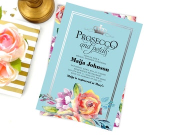 Elegant Floral Prosecco and Petals Bridal Shower Invitation | Floral Bridal Shower Brunch Invitation | Customizable Bridal Shower Invitation