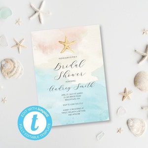 Beach Bridal Shower Editable Invitation Instant Download Templett 1123212