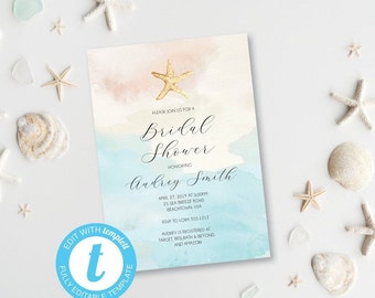 Beach Bridal Shower Editable Invitation Instant Download Templett 1123212