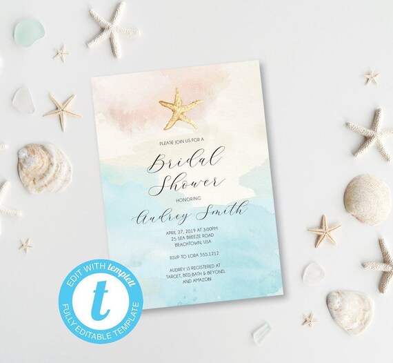 Beach Bridal Shower Editable Invitation Instant Download Templett 1123212 Il_570xn