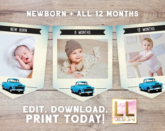 Editable Monthly Photo Vintage Truck Banner Instant Download Templett 6787579