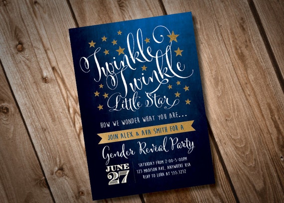 DIY Printable Twinkle Twinkle Gender Reveal Invitation, Gold Glitter Invitation, Gender Reveal Invitation, Twinkle Twinkle Invitation Il_570xn