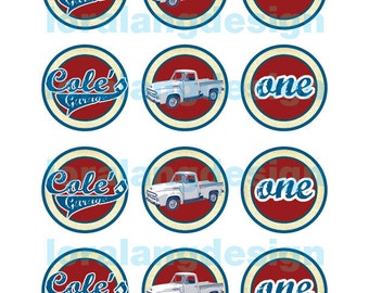 DIY Printable Vintage Truck Birthday Party Cupcake Toppers