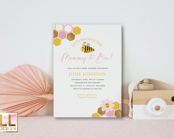 Editable Mommy to Bee Invitation, Bee Invite, Little Honey Bee Baby Shower Invite, Mommy-to-be editable invitation, Baby Girl Shower Invite