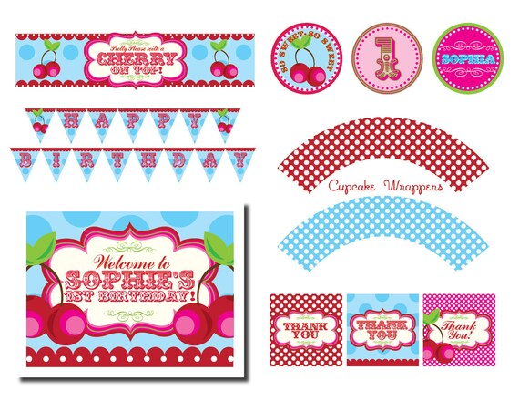 DIY Printable Vintage Retro Pretty Please with a Cherry on Top Party Pack Il_570xn