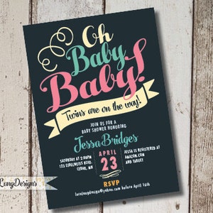 DIY Printable Oh Baby Baby Shower Invitation, Twins Baby Shower Invitation, Twins Invite, Oh Baby Invitation image 1