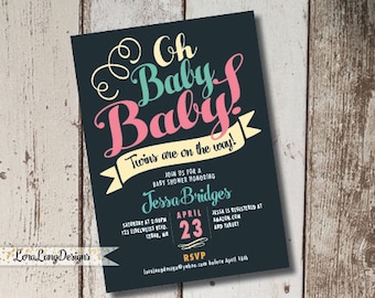 DIY Printable Oh Baby Baby Shower Invitation, Twins Baby Shower Invitation, Twins Invite, Oh Baby Invitation