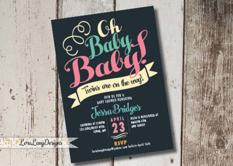 DIY Printable Oh Baby Baby Shower Invitation, Twins Baby Shower Invitation, Twins Invite, Oh Baby Invitation image 1