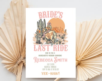 Bride's Last Ride Bachelorette Party Invitation, Western-themed bachelorette party invitation, Cowgirl Bachelorette Party Invitation