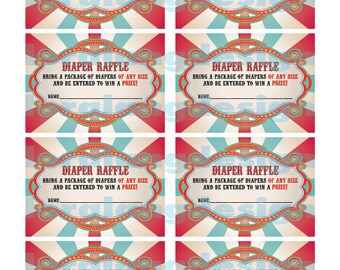 Digital Printable Vintage Circus Baby Shower Diaper Raffle Cards