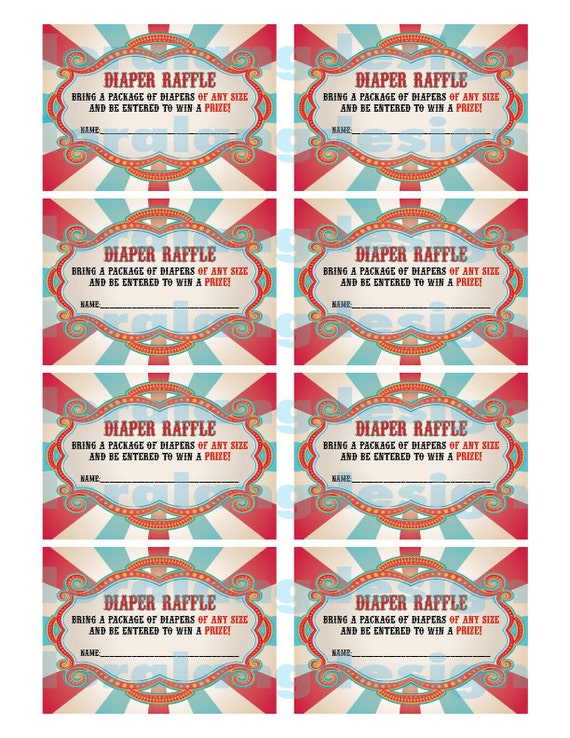 Digital Printable Vintage Circus Baby Shower Diaper Raffle Cards Il_570xn