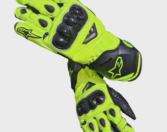 Leather Racing Motorcycle Gloves: Hard Knuckle Protection, Sportbike Style