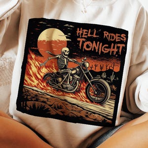 Hölle Fahrten heute Abend Halloween Skeleton Biker PNG Gruselige Motorrad Clipart für Sublimations-Shirts und Drucke