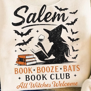 Witchy Book Club PNG Spooky Girl Reading Png Book Lover Halloween Design Witches Salem Png Salem Massachusetts Halloween Design Witch