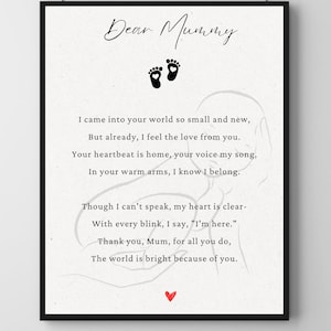Impressão de bebê "Querida mamãe" - Presente para novas mamães - Carta personalizada do bebê - Arte de parede para berçário - Download instantâneo