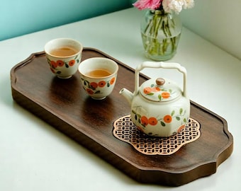 Walnut Plum Blossom Tea Tray: Solid Wood Gongfu Tea Ceremony
