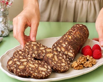 Receta de postre sin horno en PDF / Receta de salami de chocolate / Descarga instantánea