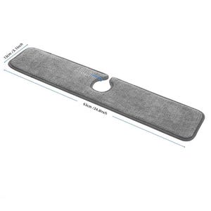May include: A rectangular gray microfiber mop pad with a curved cutout. The pad is 24.8 inches long, 5.1 inches wide, and 0.39 inches thick. The pad is designed for cleaning floors.