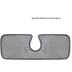 May include: A gray microfiber sink mat with a U-shaped cutout. The mat is rectangular, with dimensions of 18.11 inches by 5.9 inches, and a dark gray border. The text "Size: 46*15CM/18.11inch*5.9inch" is at the top.