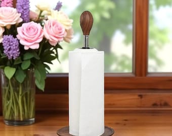 Portarrollos de papel de madera maciza de haya: soporte rústico para encimera de cocina