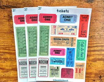 Sticker Sheet – Ticket Stubs | Vintage Ticket Stickers | Junk Journal Stickers | Scrapbook Stickers | Retro Ephemera