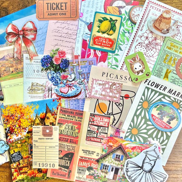 Mini Junk Journal Grab Bag – 30 Piece Scrap Pack | Mixed Ephemera Kit for Journaling, Collage, & Crafting | Junk Journal Kit