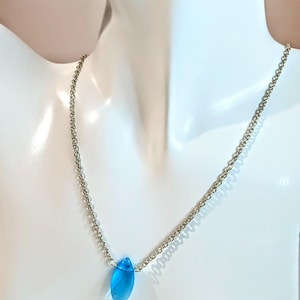Blue teardrop necklace with silver chain