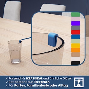Trinkglas-Markierer SET (12 Stück, verschiedene Farben) – IKEA Pokal Gläser & mehr | Ideal für Partys und Familien