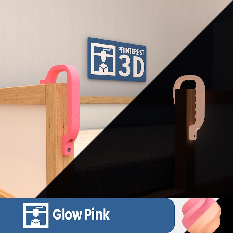 IKEA KURA Bett Griffe | Kinder Bett Zubehör | Glow in the Dark | Sicherer Aufstieg | Montessori Kinderzimmer Glow Pink