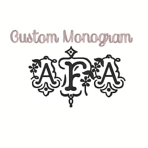 Diseño de bordado de monograma de cola de pez personalizado, archivo de digitalización de bordado de monograma de 3 letras personalizado