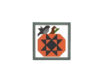 Pumpkin and Bird Barn Quilt Embroidery Design Patch (Digitized Design Files for Embroidery Machines)