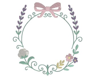 Floral Schleife Monogramm Rahmen Stickdatei (Digitaler Download)