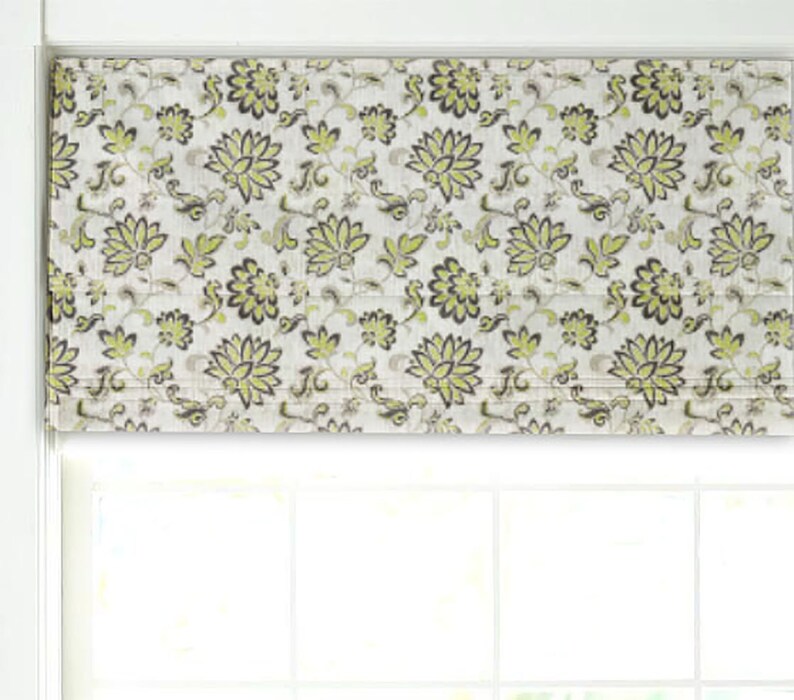 Faux Roman Shade / Valance in green floral pattern Etsy
