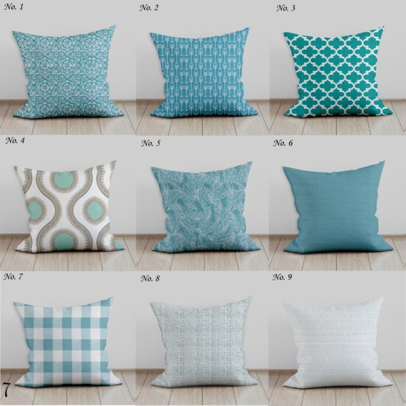 Throw Pillow Covers In Trendy Aqua Patterns Choose Your Size Etsy
