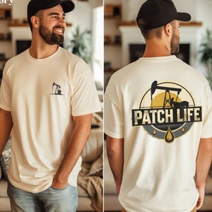 Camiseta Patch Life Pump Jack Silhouette | Camiseta com estampa frontal e traseira inspirada em campos petrolíferos